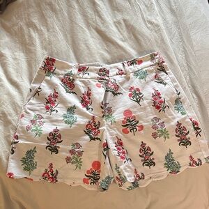 Talbots White Floral Scalloped-Hem Bermuda Shorts